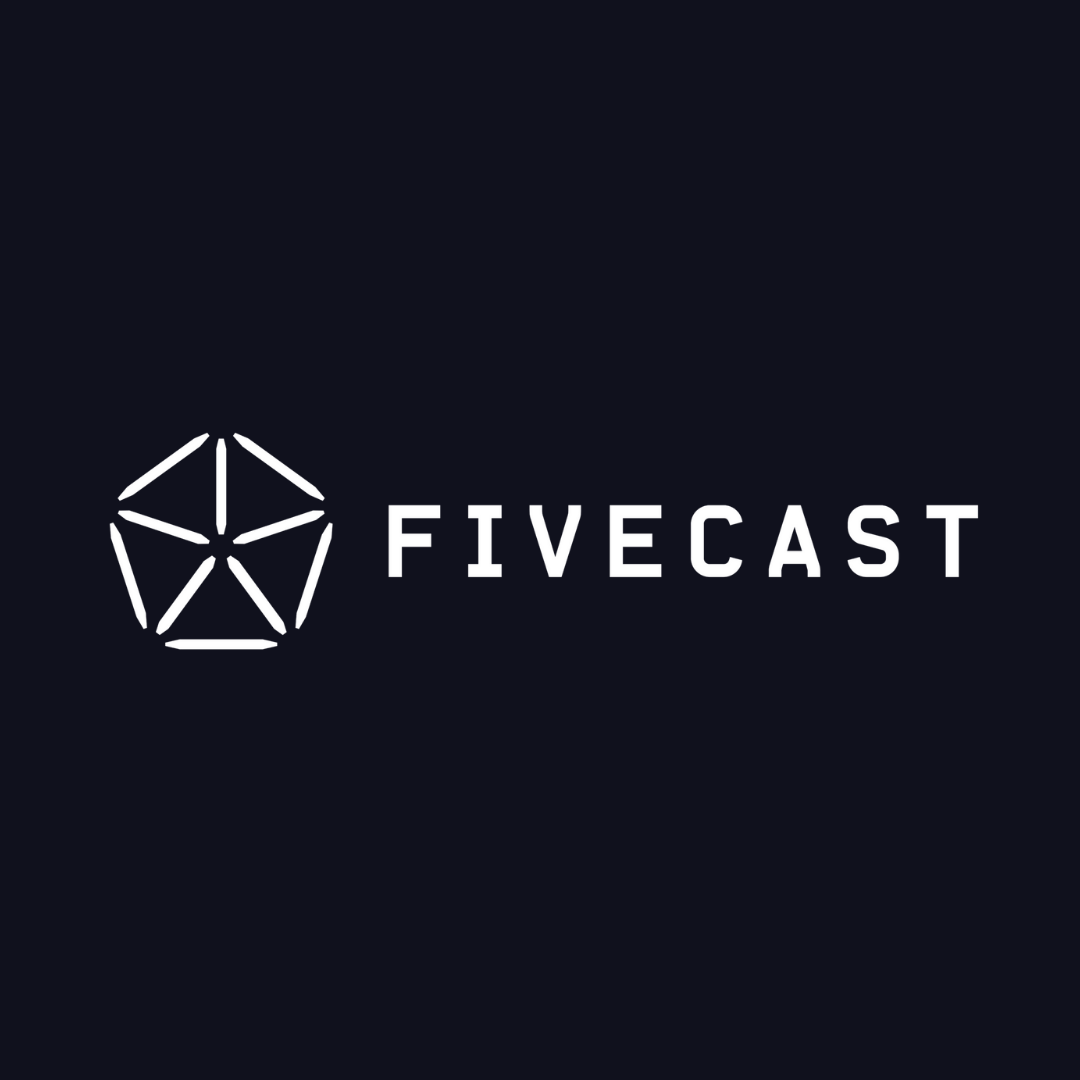 a logo for fivecast is shown on a dark background .