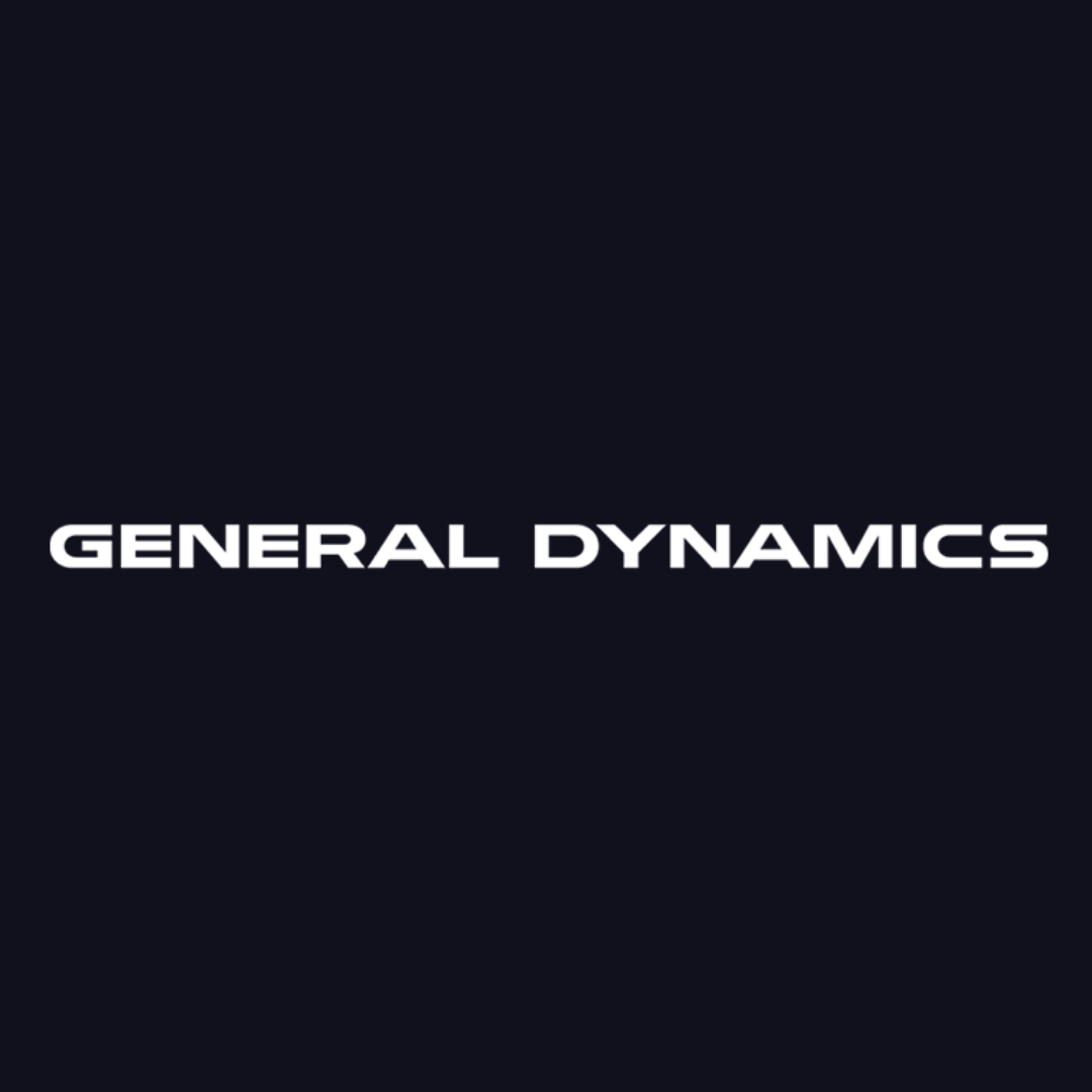 the logo for general dynamics is on a black background .