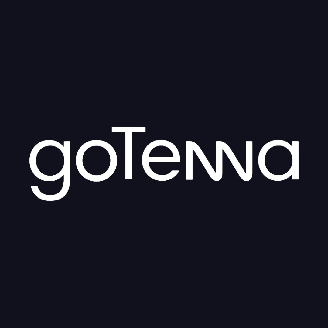 the logo for gotenna is white on a black background .