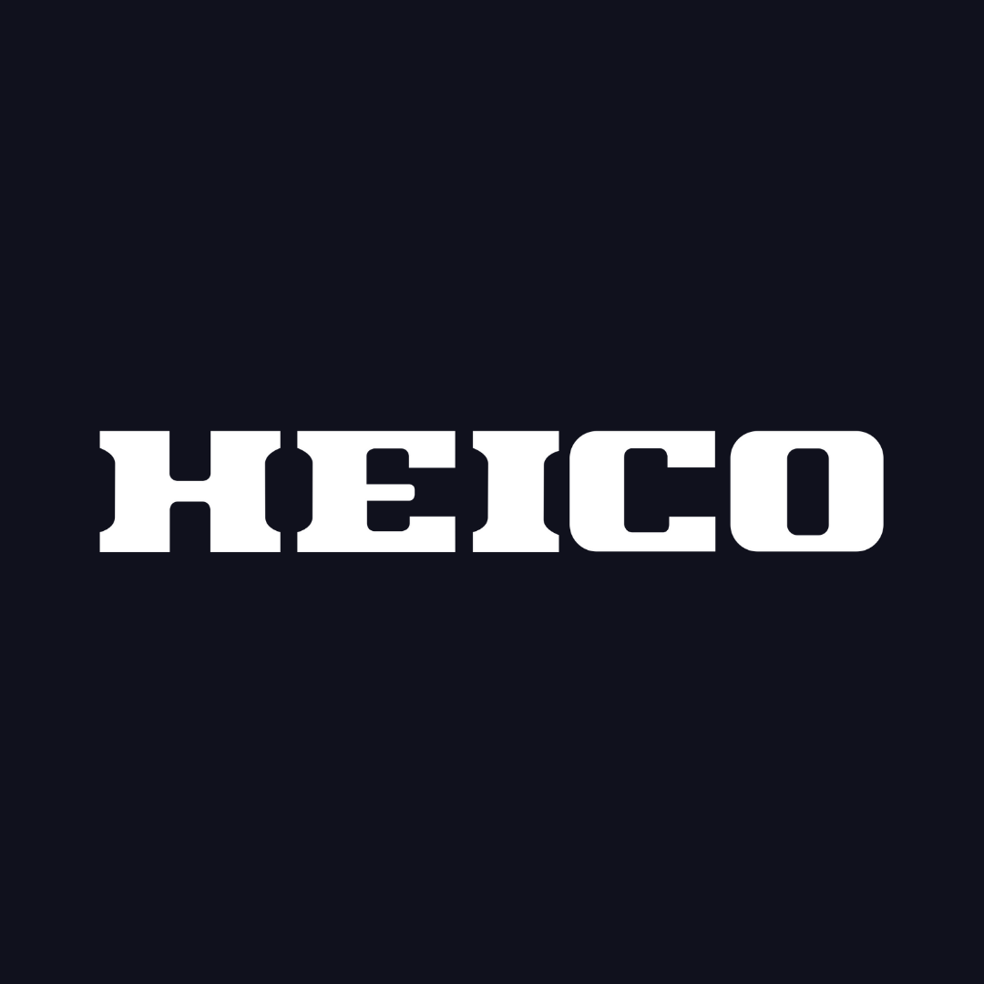 the heico logo is on a black background