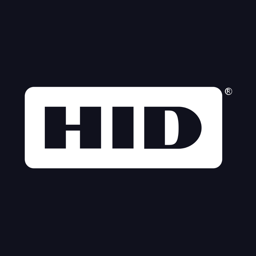 a white hid logo on a black background