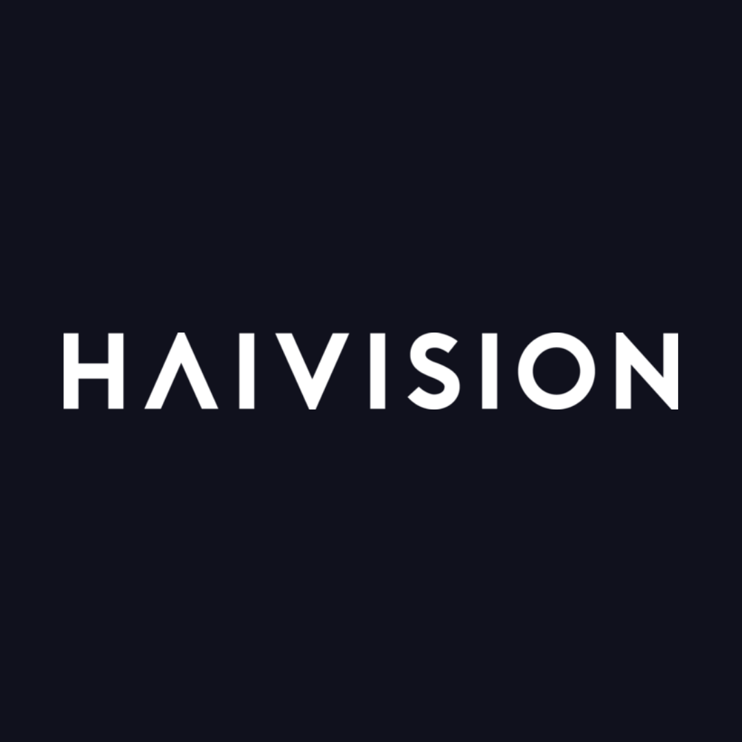 the haivision logo is white on a dark blue background .