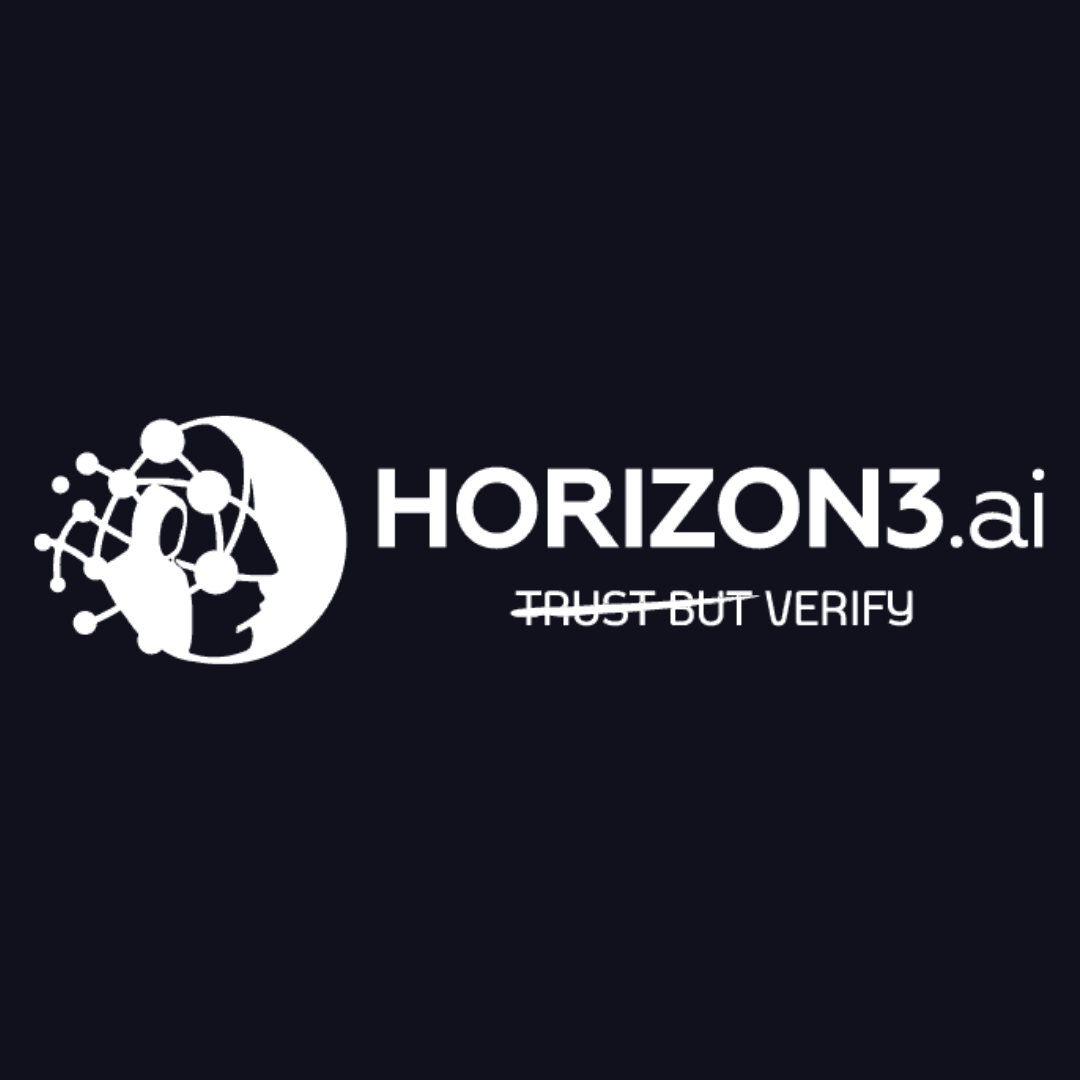 a logo for horizon3.ai that says trust but verify