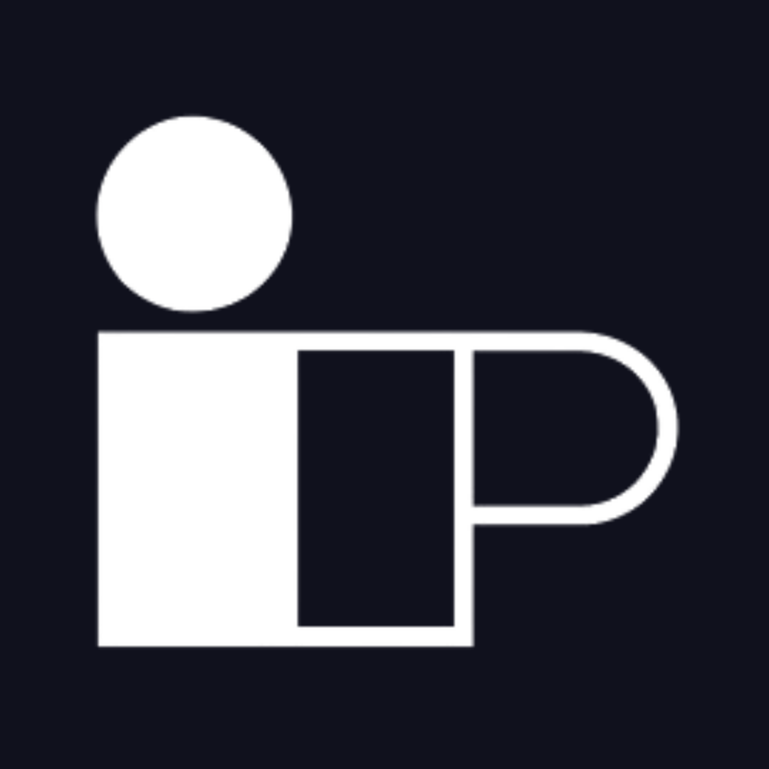 a white ip logo on a black background