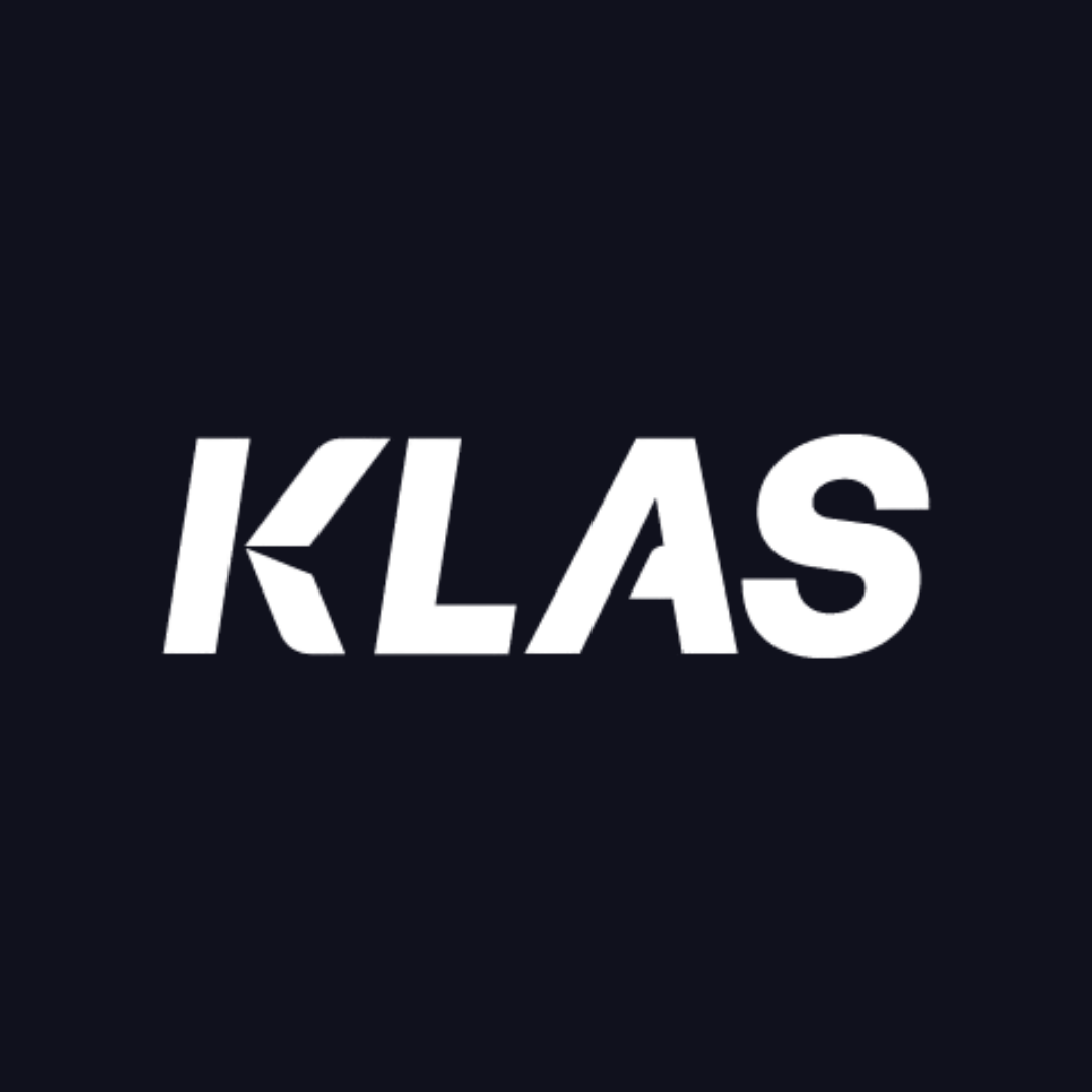 the word klas is written in white on a black background .