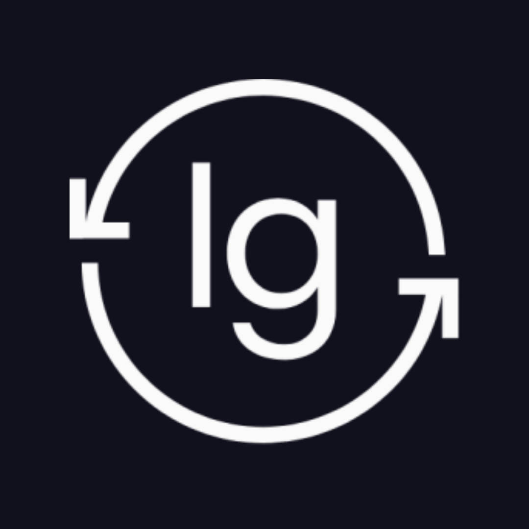 the letter lg is in a circle with an arrow around it