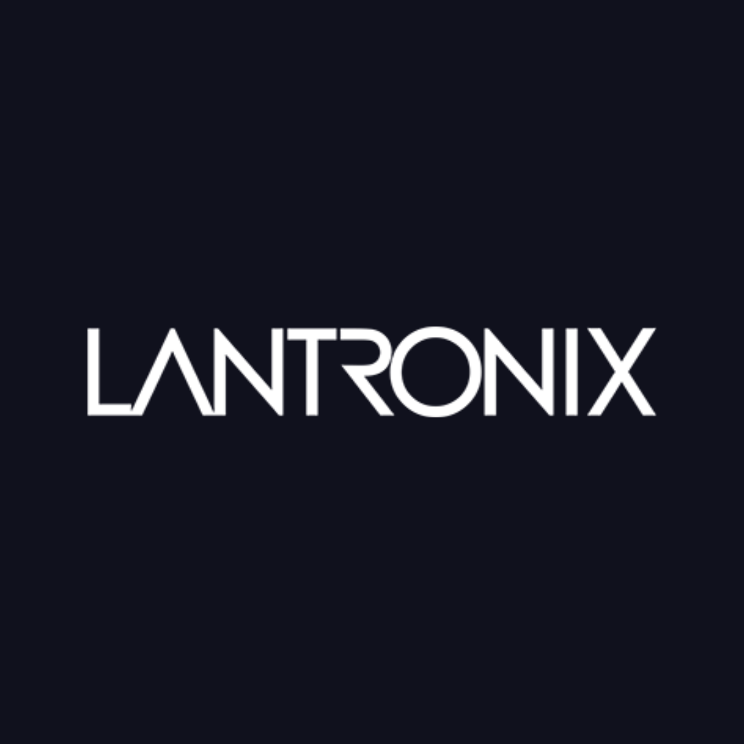 the lantronix logo is on a dark blue background .