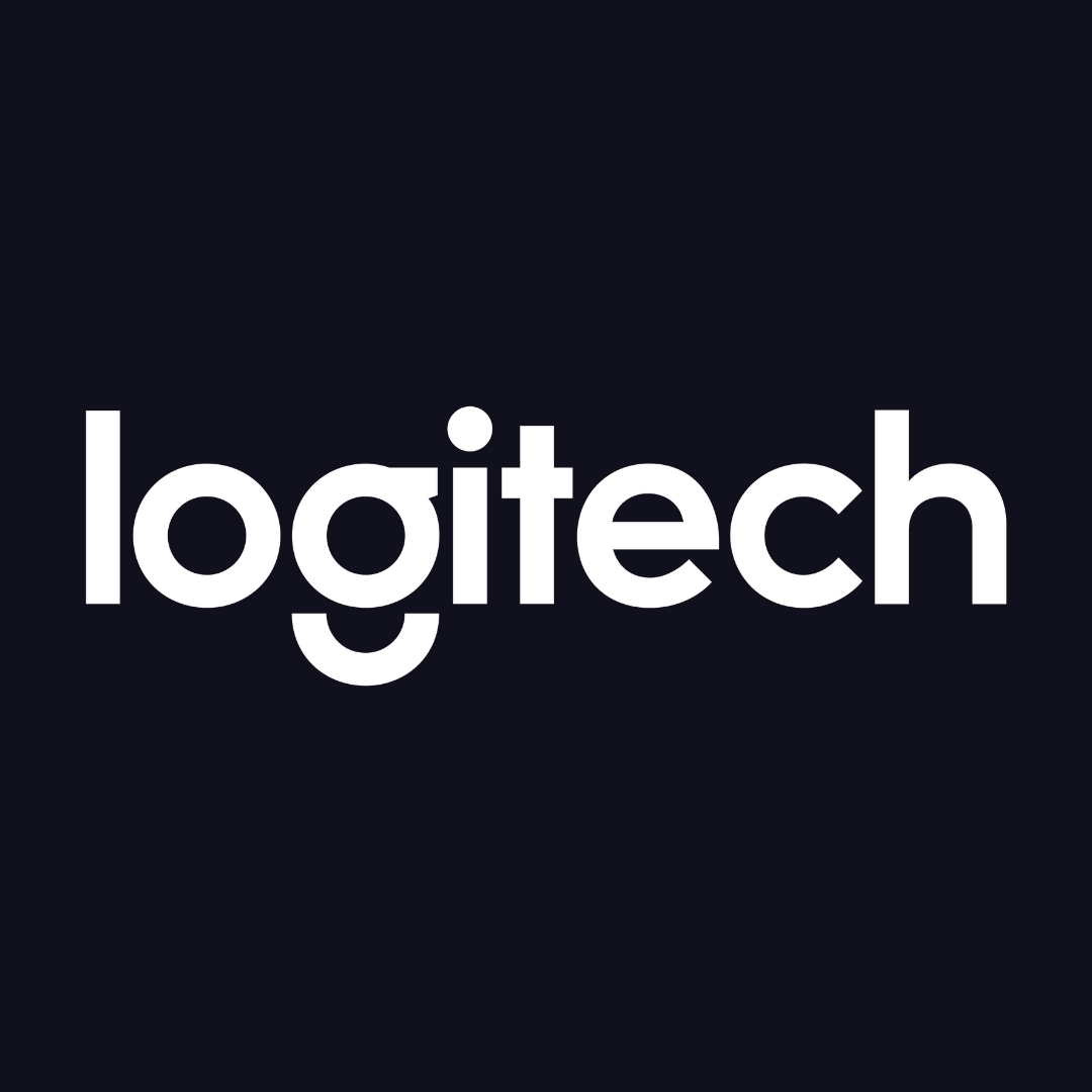 the logo for logitech is white on a black background .