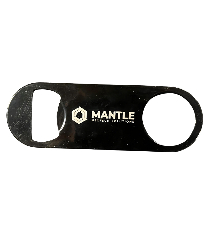 A bottle opener with the word mantle on it