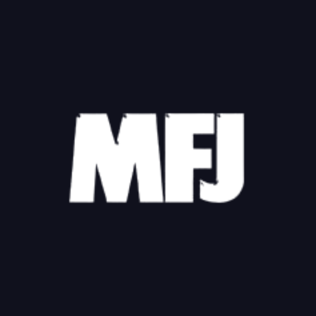 a black background with white letters that say mfj