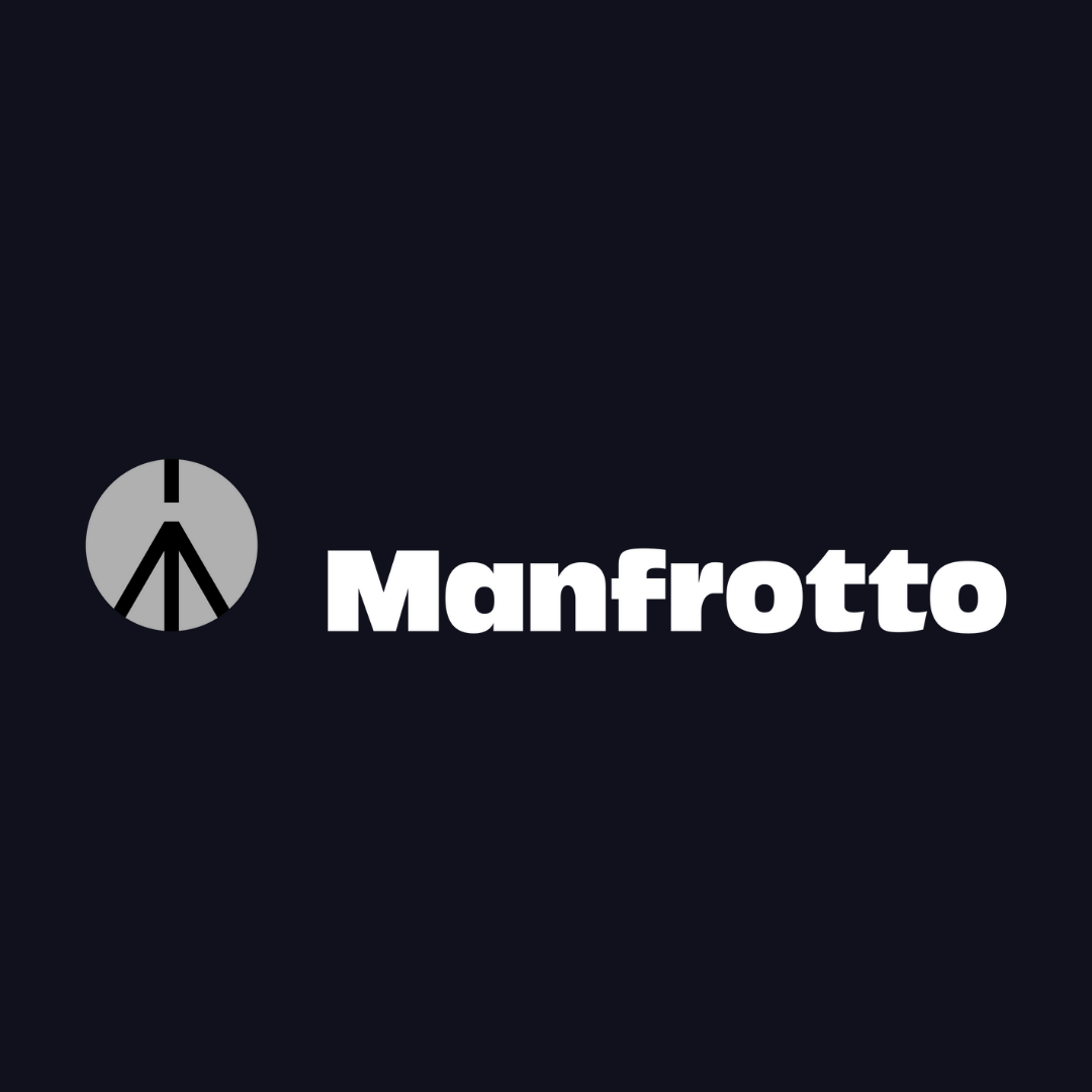 the manfrotto logo is on a dark blue background .