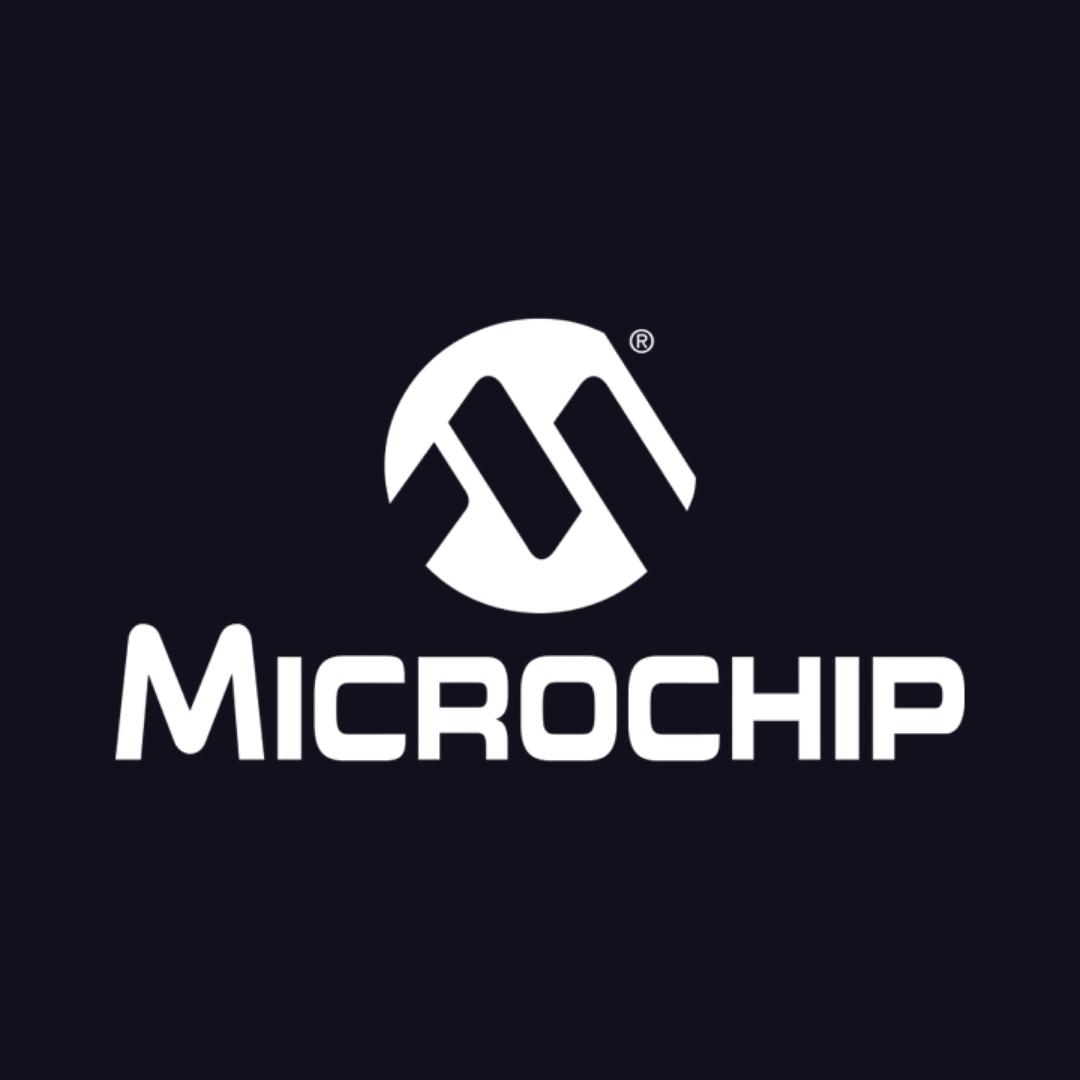 the microchip logo is white on a black background .