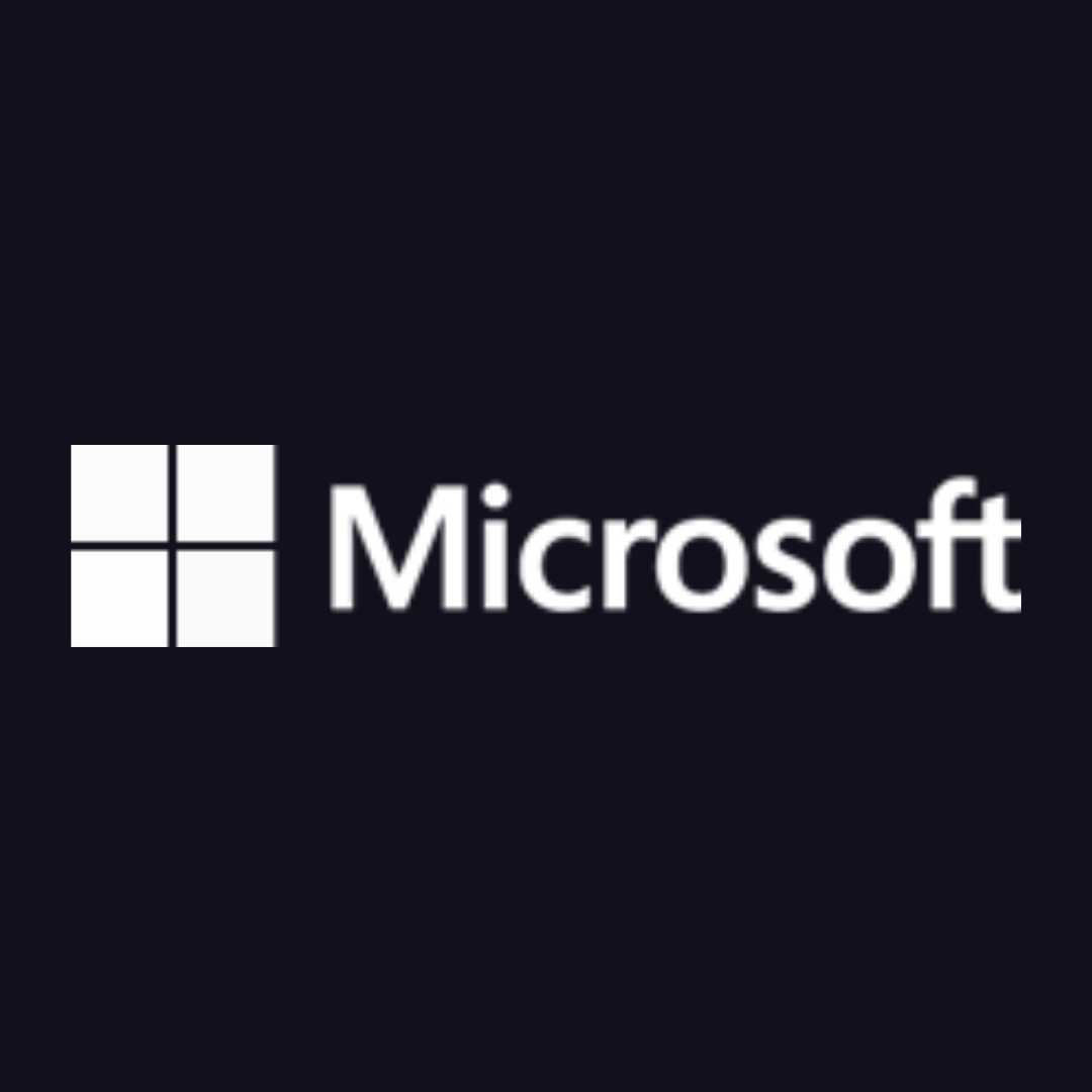 the microsoft logo is white on a dark blue background .