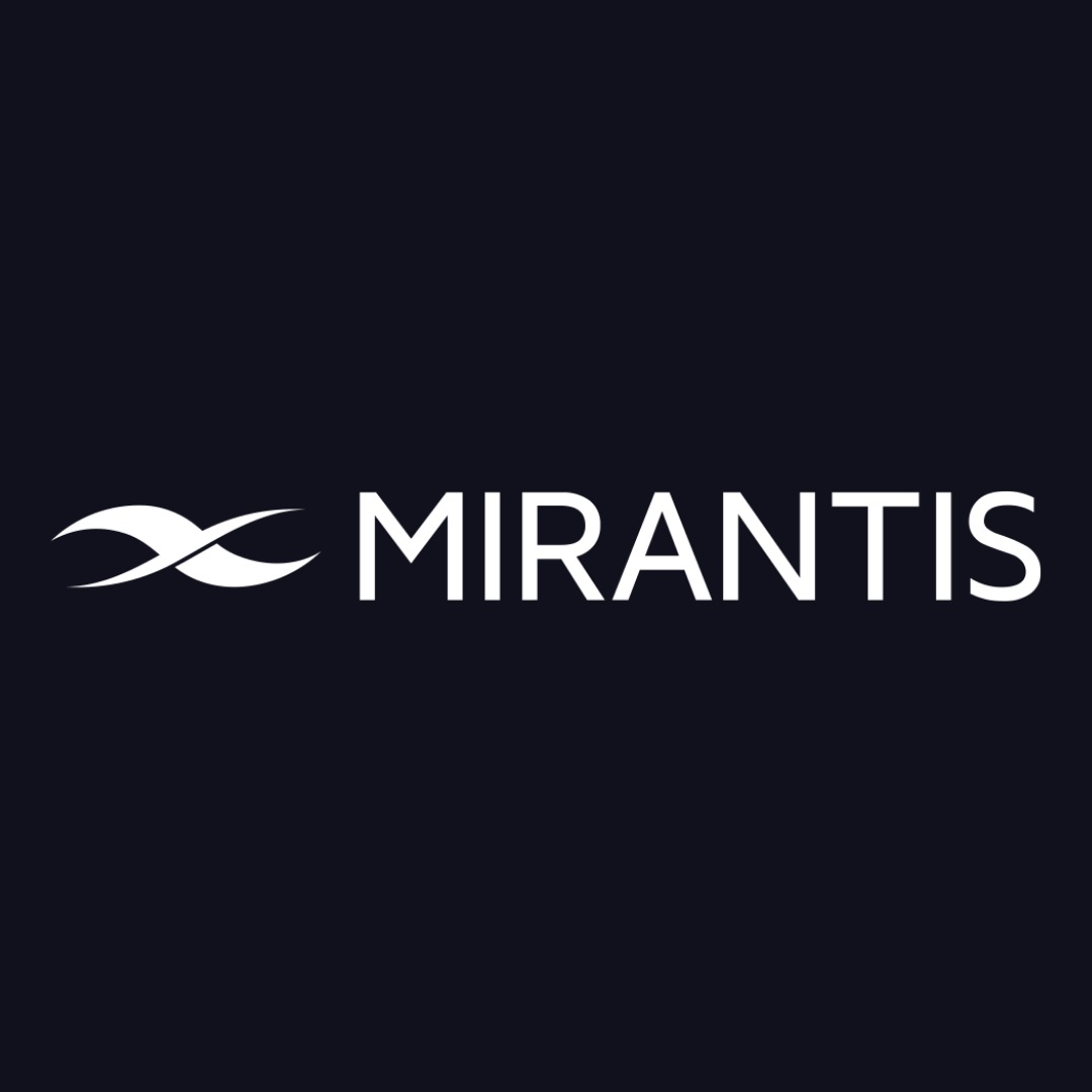 the mirantis logo is on a dark blue background