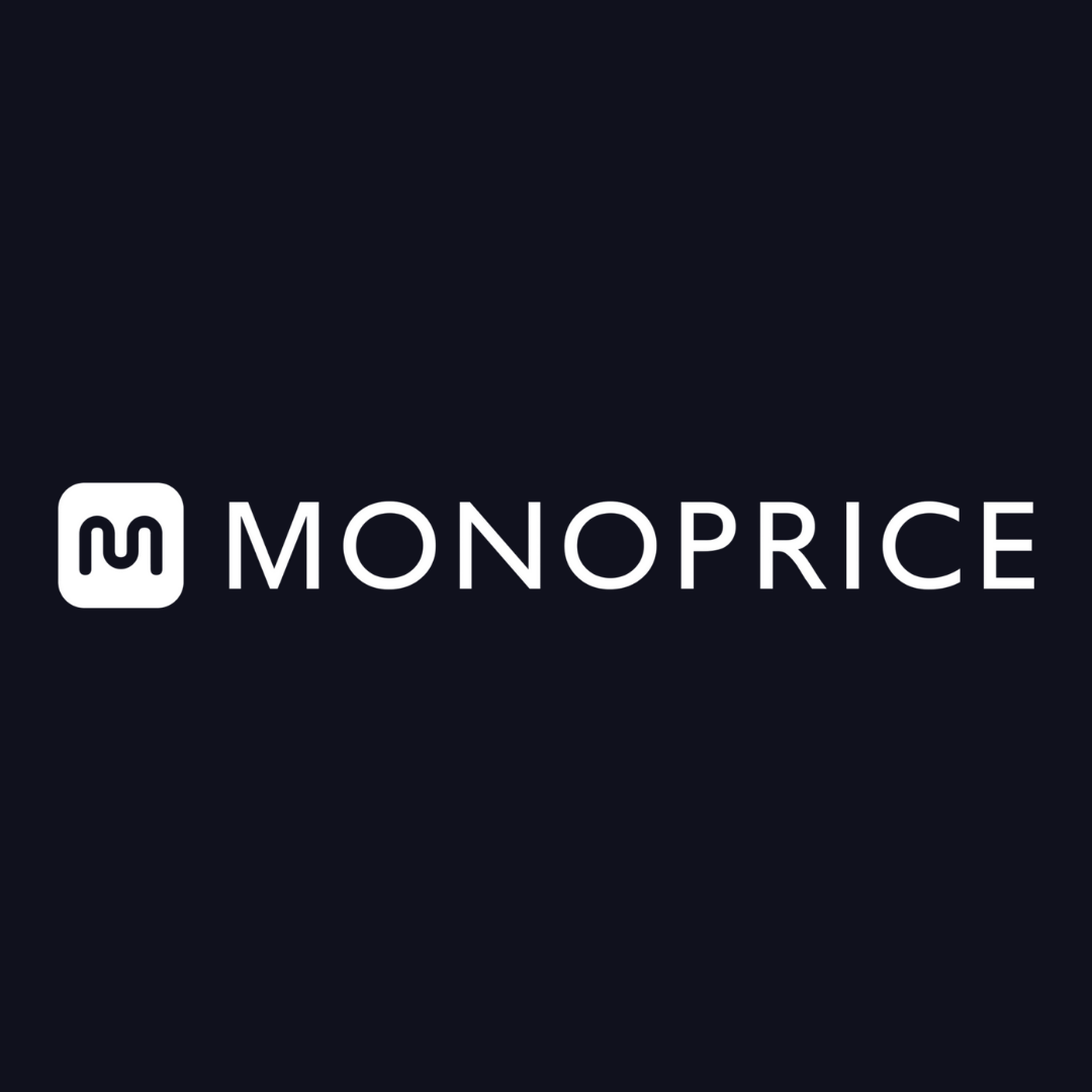 the logo for monoprice is on a dark blue background .