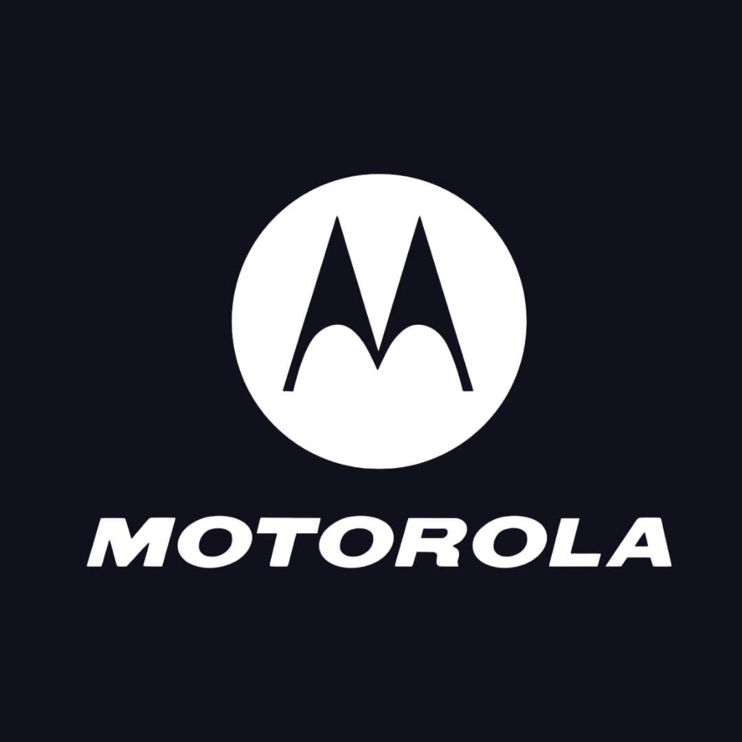 a white motorola logo on a black background