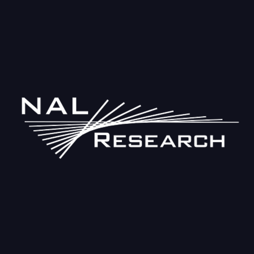 a logo for nal research on a dark blue background