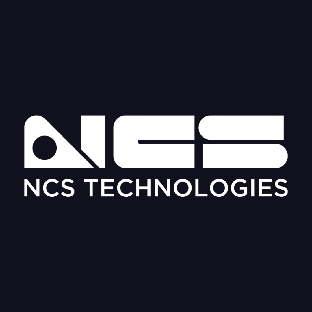 a logo for ncs technologies on a dark blue background