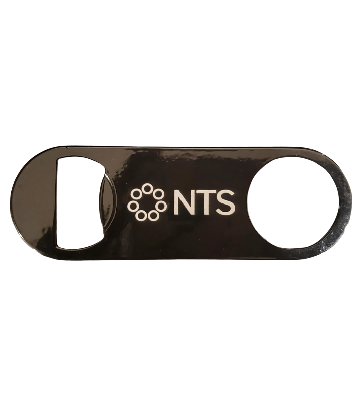 A bottle opener with the word nts on it