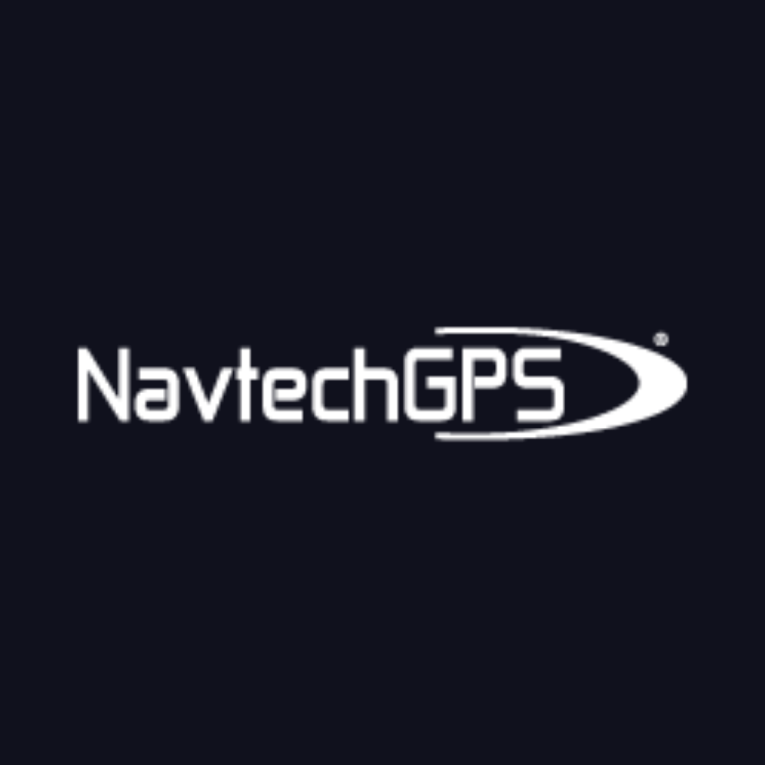 a logo for navtech gps on a dark background