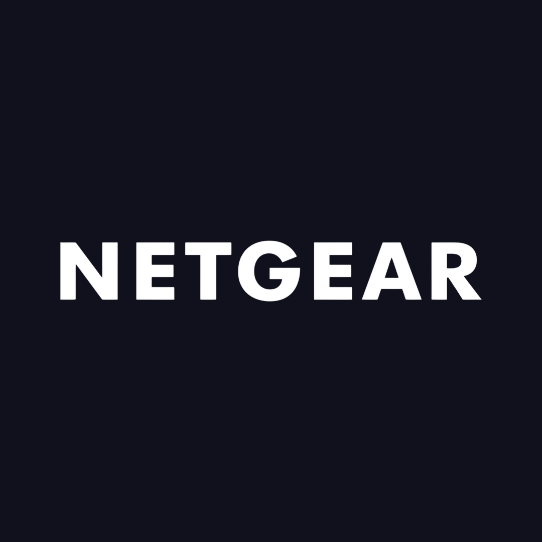 the netgear logo is white on a black background .