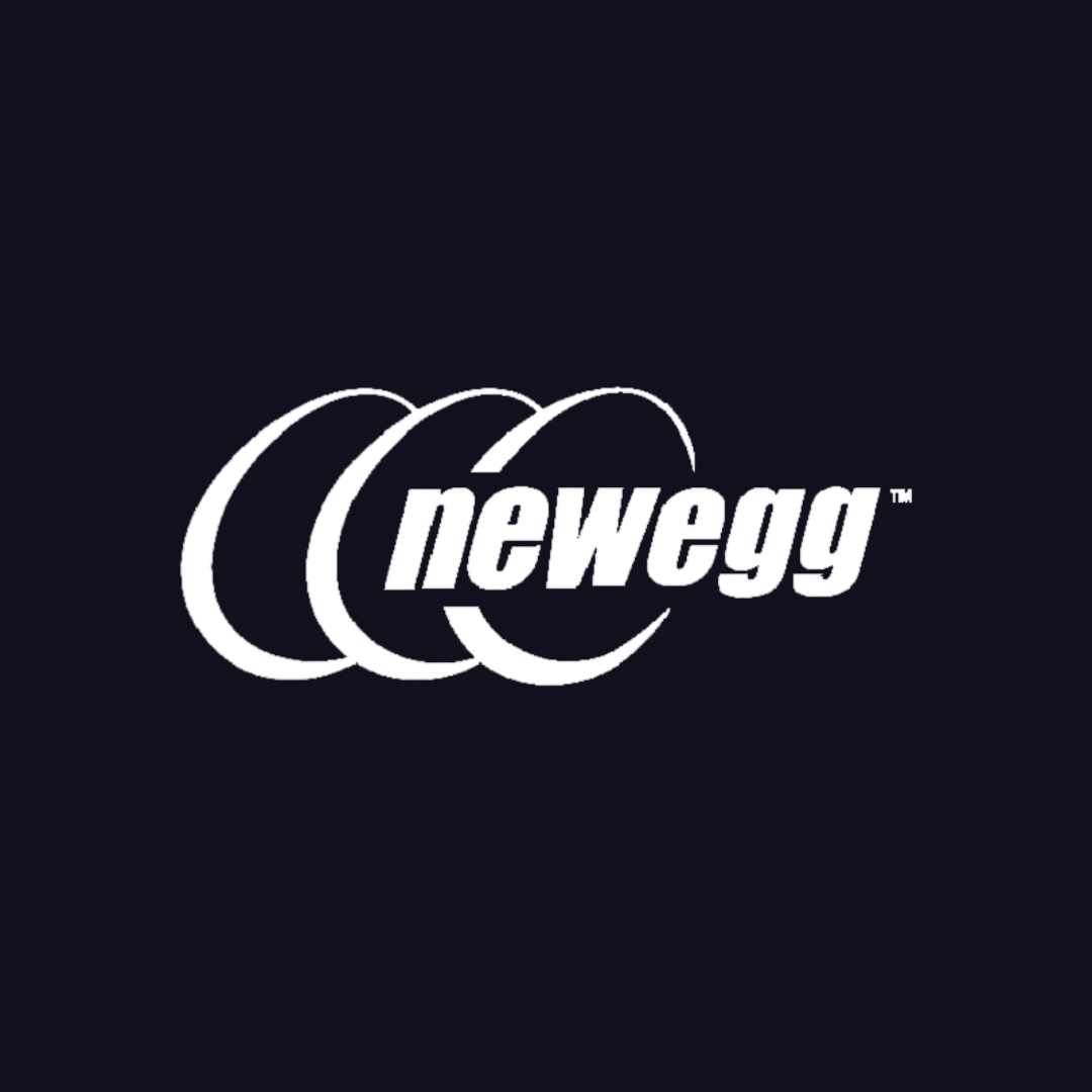 the newegg logo is white on a black background .