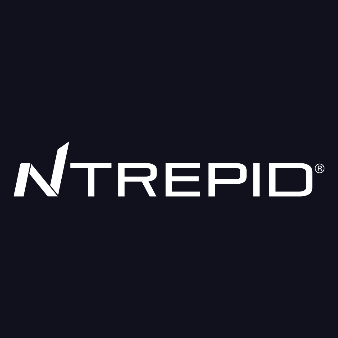 a white logo on a black background that says ntrepid .
