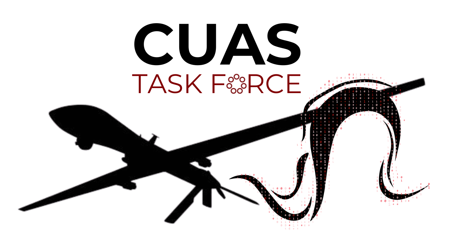 A logo for cuas task force with a silhouette of a drone and an octopus.