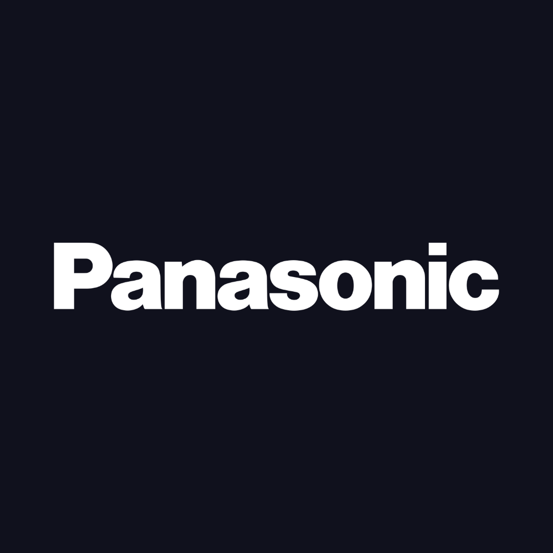 the panasonic logo is white on a black background .
