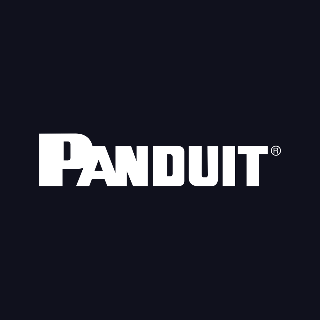 the panduit logo is white on a black background .