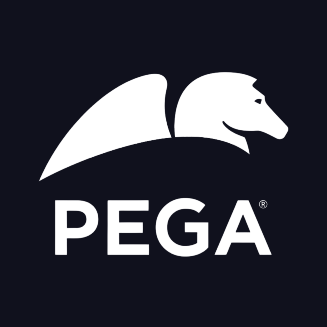 a pega logo with a horse on a black background