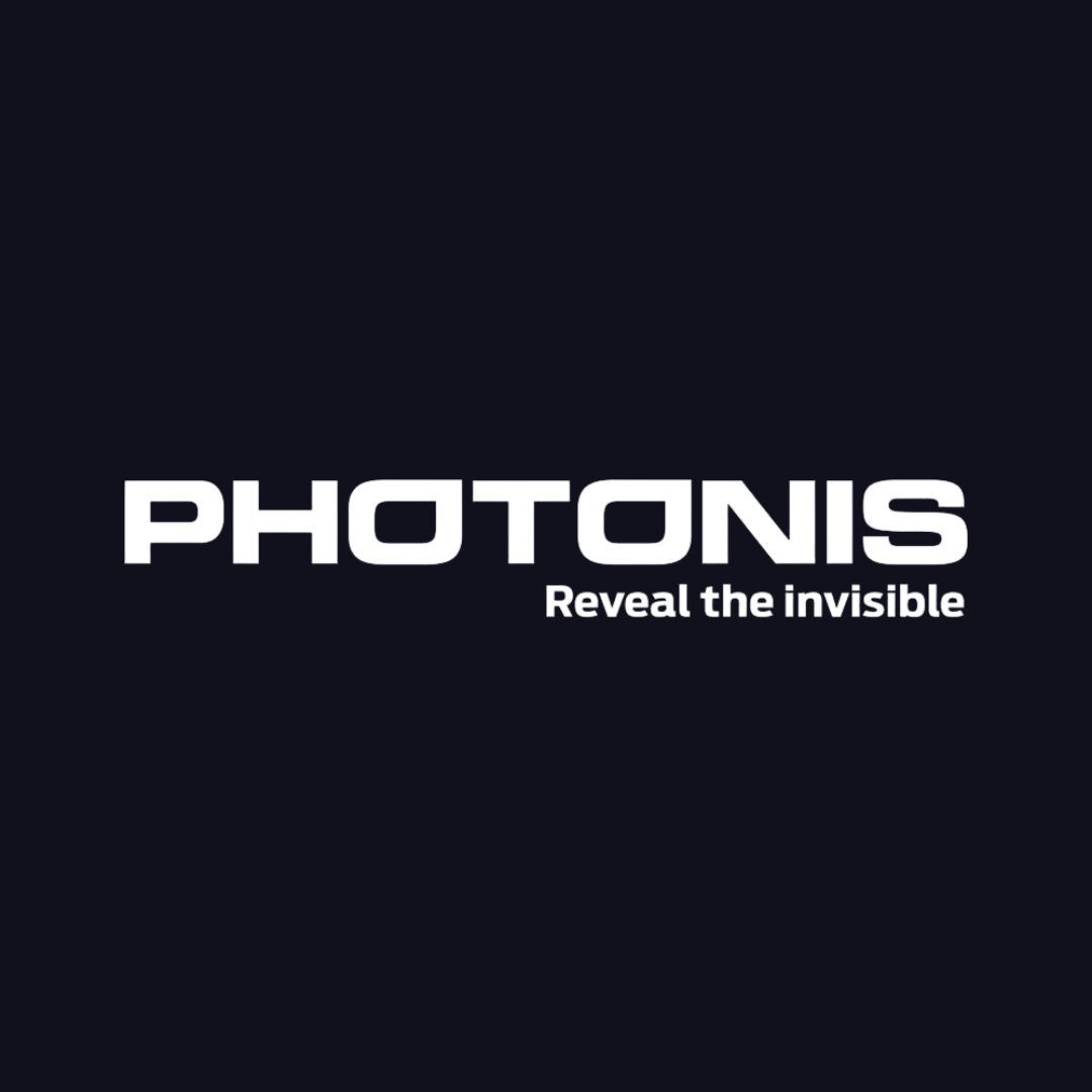 the logo for photonis reveals the invisible on a dark background .