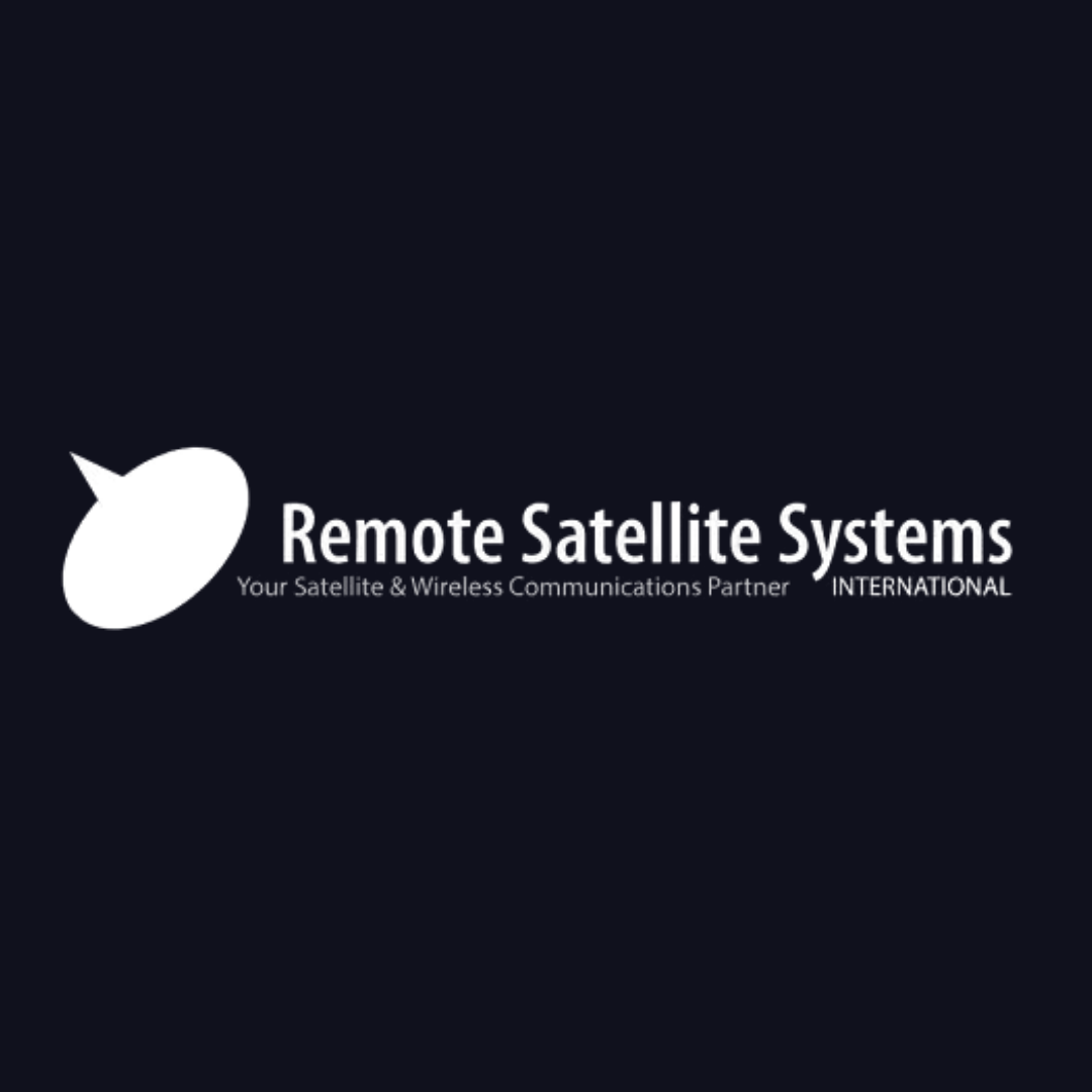 a logo for remote satellite systems on a black background