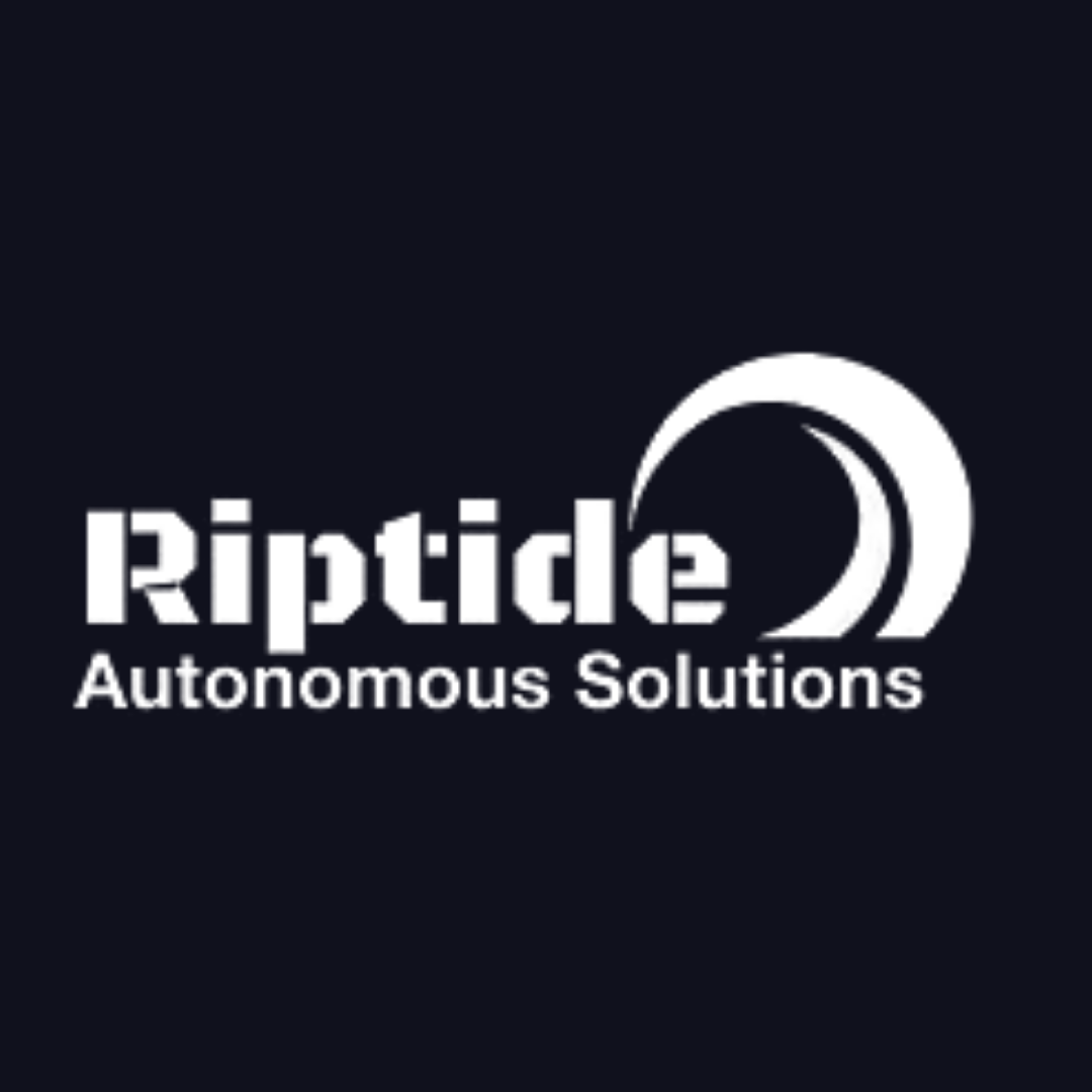 a logo for riptide autonomous solutions on a dark blue background