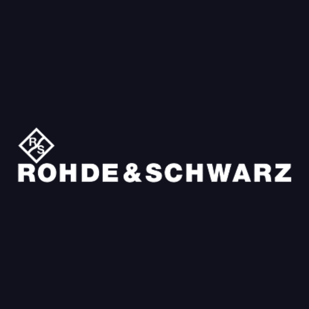 a logo for rohde & schwarz on a dark blue background