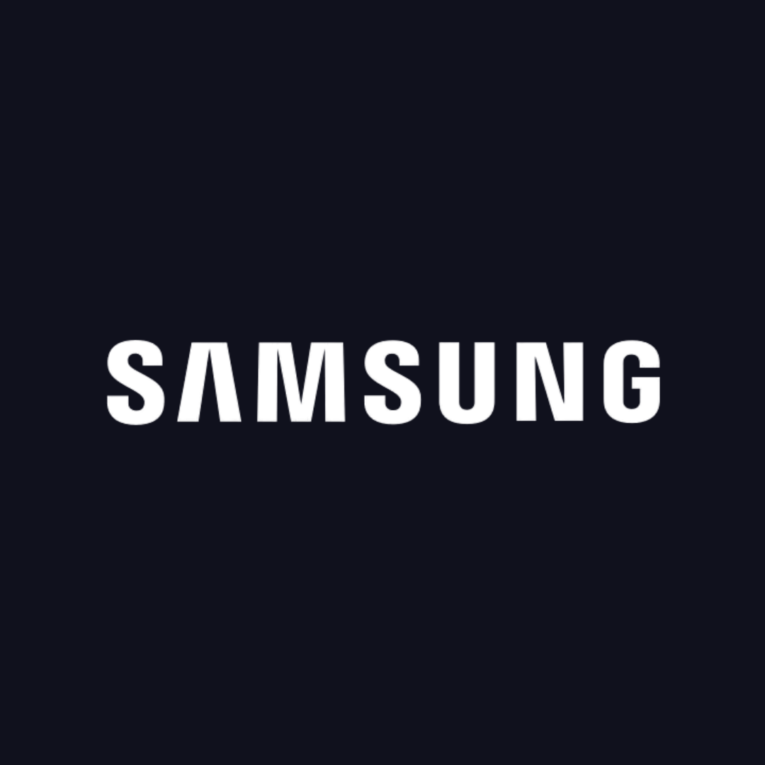 the samsung logo is white on a black background .