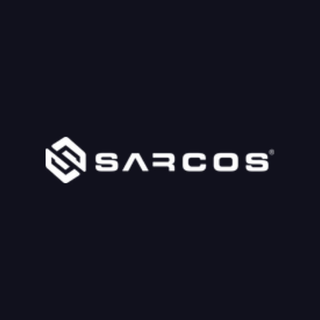 a logo for sarcos on a dark blue background