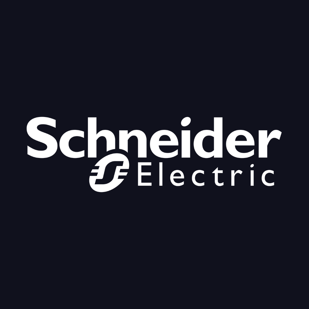 the schneider electric logo is white on a black background .