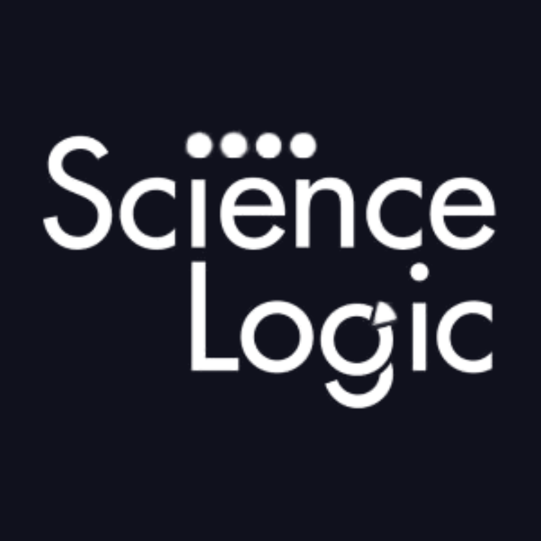 the science logic logo is white on a black background