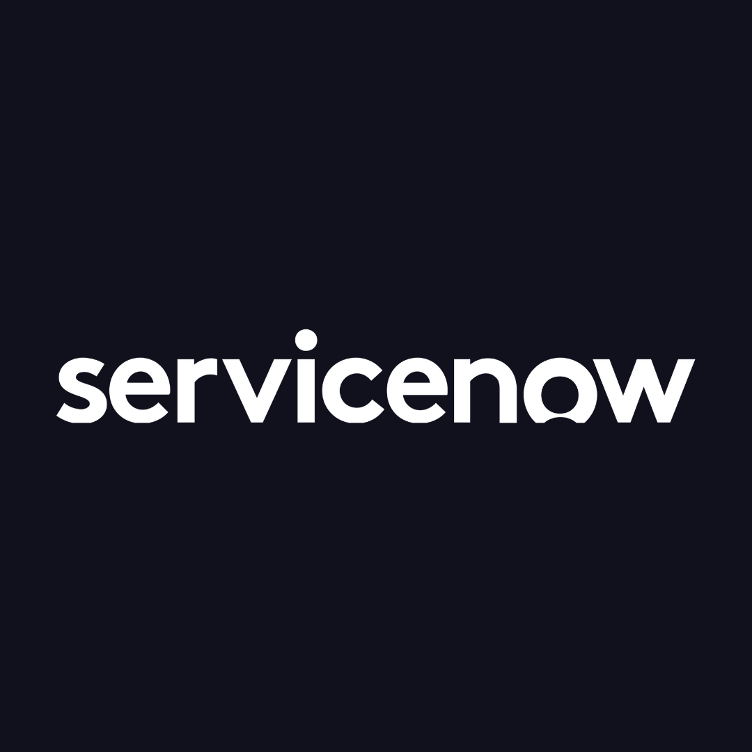 the servicenow logo is white on a black background .