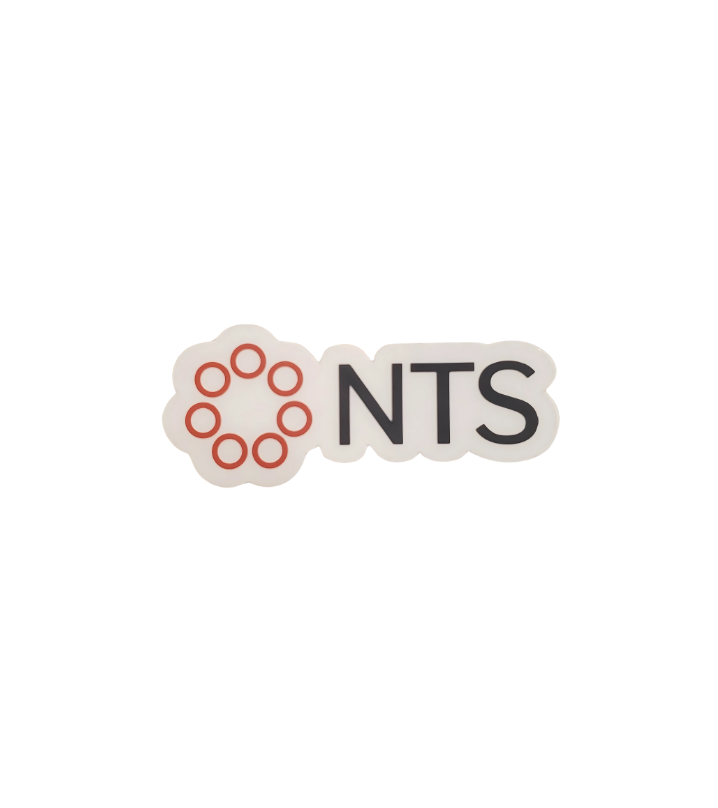 A white sticker with the word nts on it