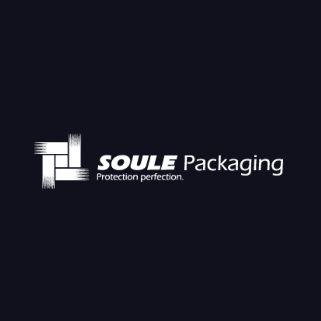 a logo for soule packaging on a dark background