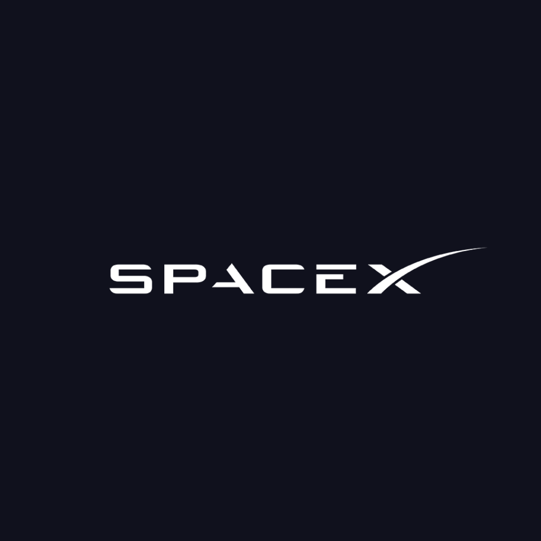 the spacex logo is on a dark blue background .