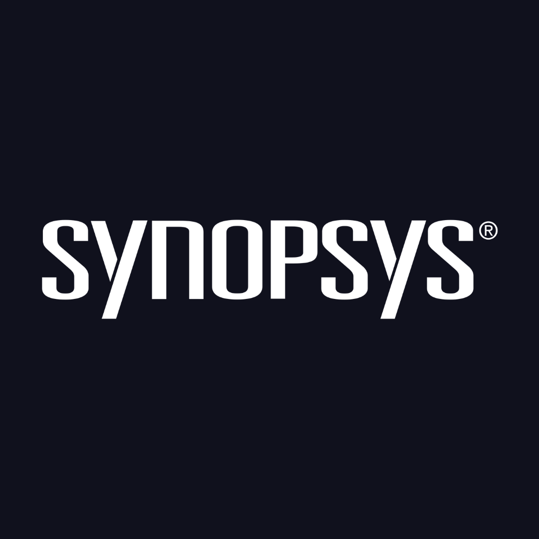 the synopsys logo is white on a black background .