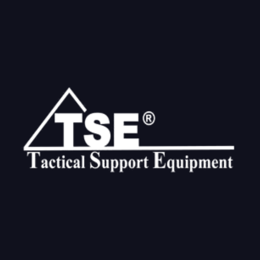 a logo for tse tactical support equipment on a black background