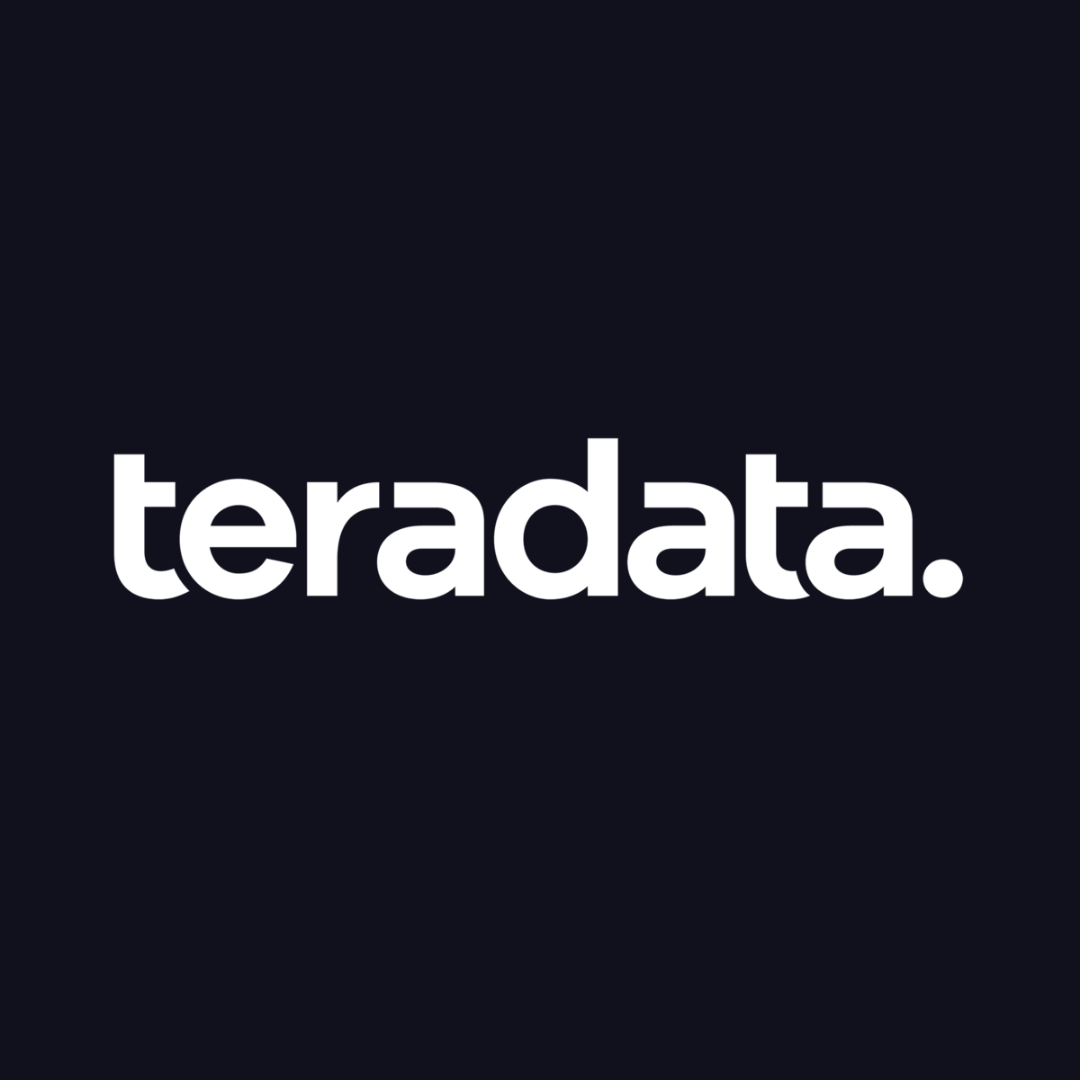 the teradata logo is white on a black background .