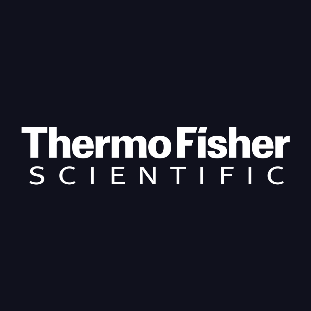 the logo for thermo fisher scientific is white on a black background .