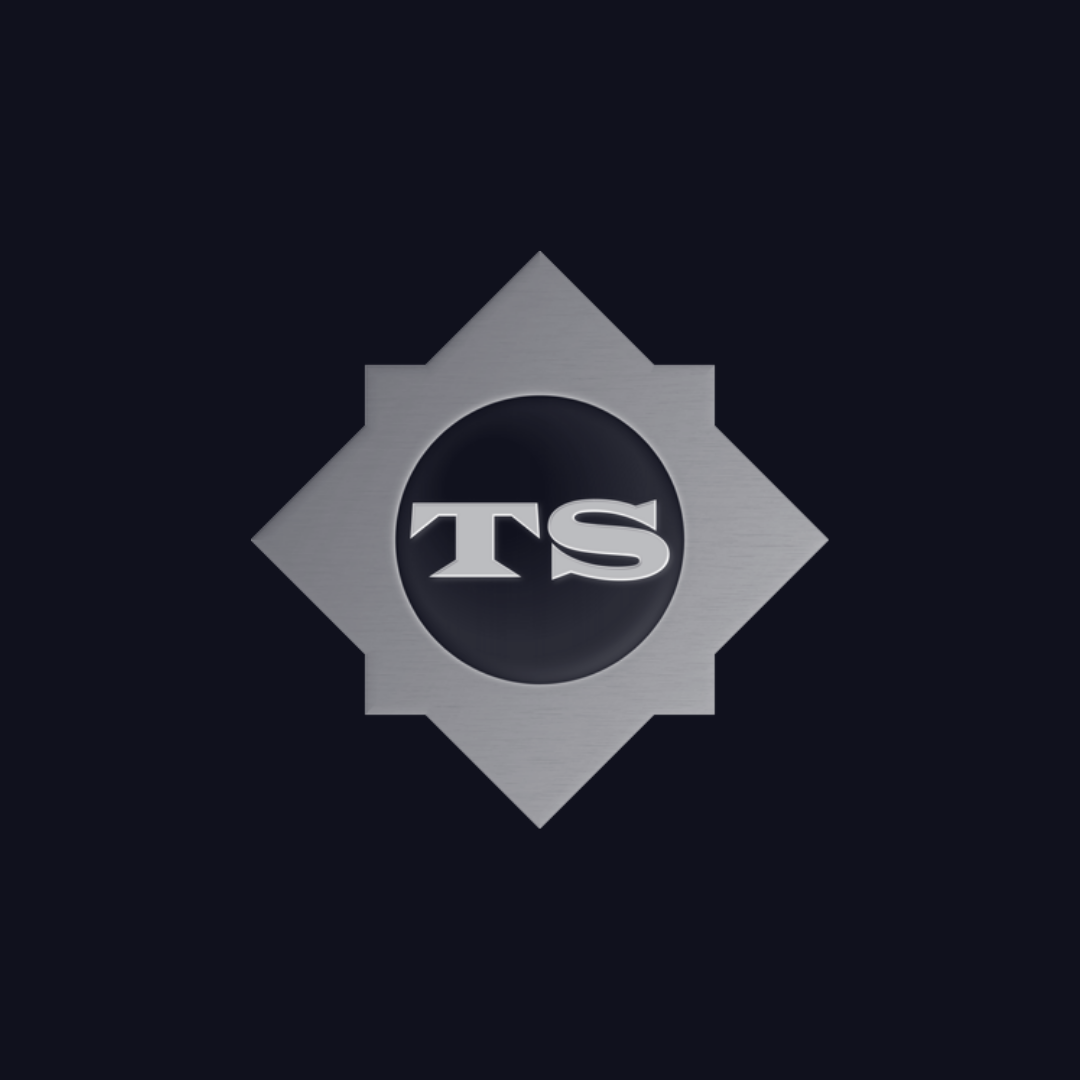 a logo for ts is shown on a dark background