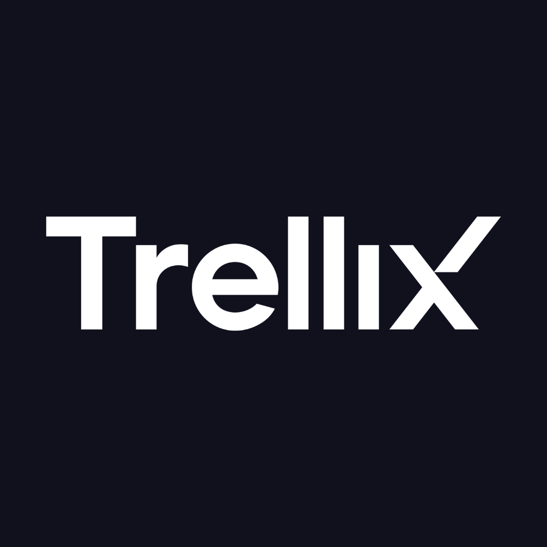 the trellix logo is white on a black background .