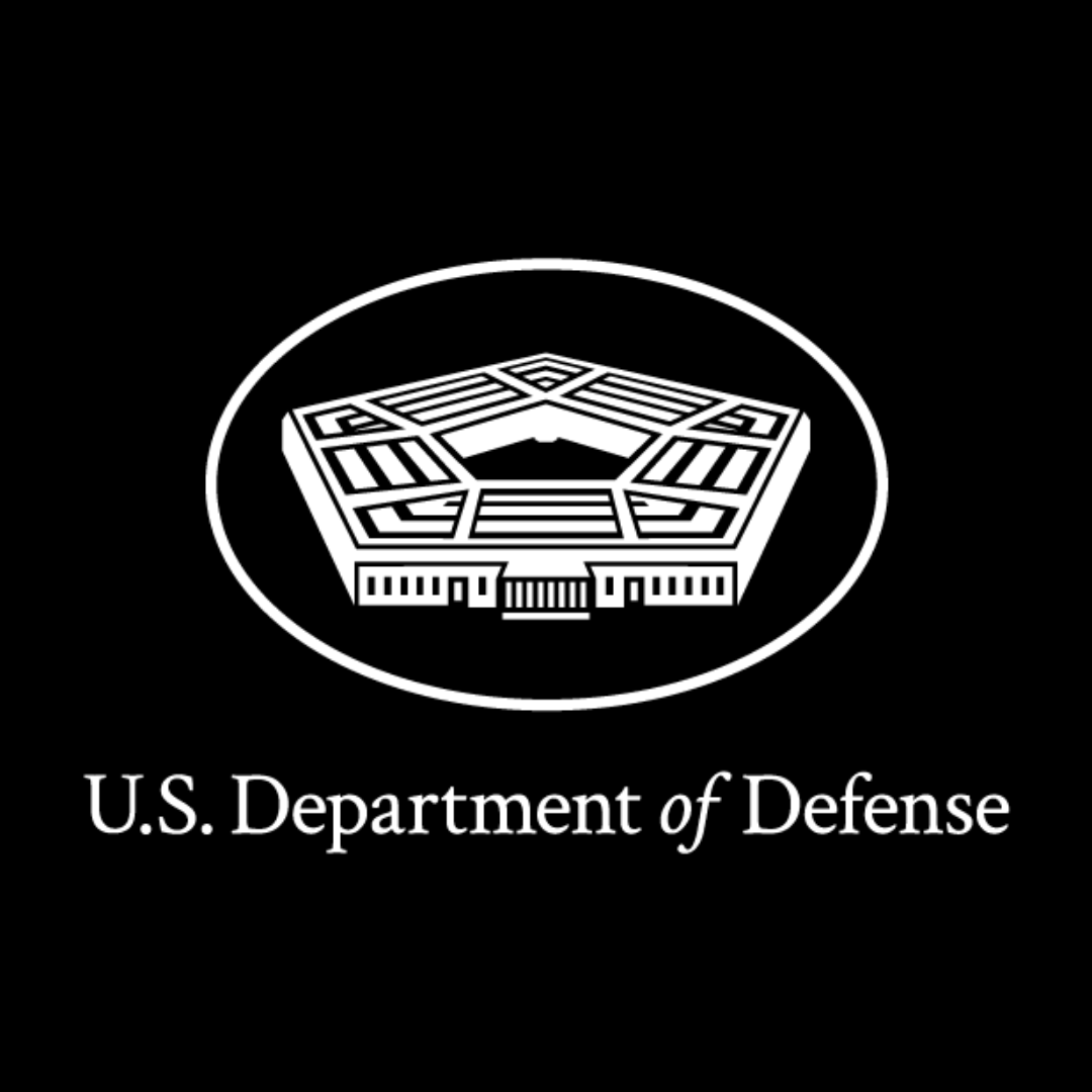 the logo for the u.s. department of defense is white on a black background .